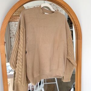 Elegant Tan Cable Knit Women's Sweater